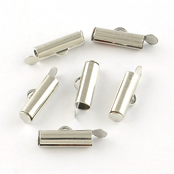 Iron Slide On End Clasp Tubes, Cadmium Free & Lead Free, Slider End Caps, Platinum, 5.5x10x4mm, Hole: 1mm, 3mm Inner Diameter