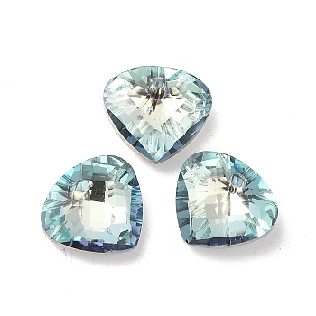 Electroplated Glass Pendants, Back Plated, Faceted, Teardrop Charms, Light Blue, 12x13x5mm, Hole: 1.2mm