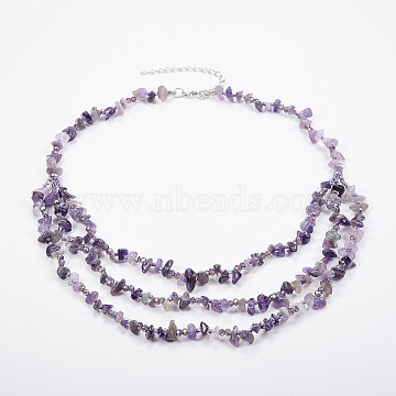 Natural Amethyst and Glass Seed Beads Tiered Necklaces, Layered Necklaces, with Brass Findings, 18.8 inch(48cm)(X-NJEW-K100-05F)