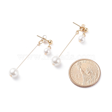 Aretes colgantes con perla de concha doble(EJEW-TA00070)-4