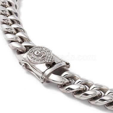304 Stainless Steel Curb Chains Necklace with Rhinestone Skull for Men Women(NJEW-E155-09P)-3