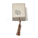 Wood Covered with Linen Cloth Pendant Necklace Boxes, with Nylon Cord Tassel, Rectangle, Antique White, 10x7.6x3.8cm(OBOX-XCP0001-04)