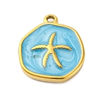 304 Stainless Steel Pendants, with Enamel, Ion Plating(IP), Real 18K Gold Plated, Flat Round, Starfish, 16.5x14.5x3mm, Hole: 1.2mm(X-STAS-V004-11G-01)