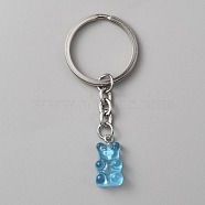 Candy Color Transparent Bear Resin Pendant Keychain, for Keychain Mobile Phone Car Key Bag Pendant Decoration, Deep Sky Blue, 7.3cm(KEYC-WH0034-34B-02)