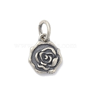 925 Sterling Silver Flower Charms with Jump Rings and 925 Stamp, Antique Silver, 10.5x9x3mm, Hole: 3.5mm(STER-M021-02AS-02)