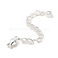 Rack Plating Brass Curb Chain Extender, End Chains with Flower Drop, 925 Sterling Silver Plated, 58mm(KK-Q807-12S)
