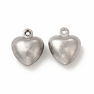 304 Stainless Steel Charms, Puffed Heart Charm, Stainless Steel Color, 11.5x9.5x5mm, Hole: 1mm(STAS-F289-02P)