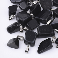 Natural Black Stone Pendants, with Stainless Steel Snap On Bails, Nuggets, 15~35x10~20x5~15mm, Hole: 3x7.5mm(G-Q996-12)