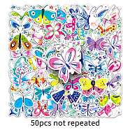 50Pcs Butterfly PVC Waterproof Stickers, Adhesive Insect Decals, for Suitcase & Skateboard & Refigerator Decor, Mixed Color, 50~80mm(PW-WG52362-01)
