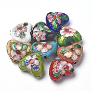 Handmade Cloisonne Beads, Heart, Mixed Color, 13~14x16x8mm, Hole: 1.5mm(X-CLB-S006-08)