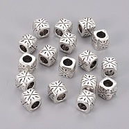 Tibetan Style Spacer Beads, Lead Free & Cadmium Free, Tubbish, Antique Silver, about 9mm wide, 9mm long, 9mm thick, hole: 5.5mm(X-LF0986Y)