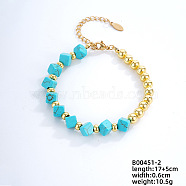 Fashionable Korean Style Brass Synthetic Turquoise Bracelets, Cube, 6-3/4 inch(17cm)(LH9898-2)