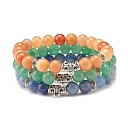 3Pcs 3 Colors Natural Aventurine Round Beaded Stretch Bracelets Set with Curved Tube, Gemstone Jewelry for Women, Mixed Color, Inner Diameter: 2 inch(5.2cm), 1pc/color(BJEW-JB07719)