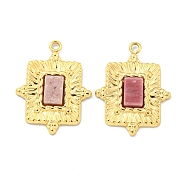 Vacuum Plating 304 Stainless Steel Pendants, Natural Rhodonite Rectangle Charms, Real 18K Gold Plated, 19x14x2.5mm, Hole: 1.2mm(STAS-L278-120G-01)