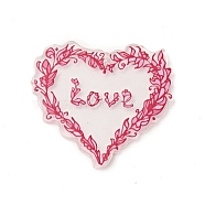 Valentine's Day Theme Acrylic Pendants, Heart with Word Love, Leaf Pattern, 34x37x2mm, Hole: 1.6mm(MACR-E002-03E)