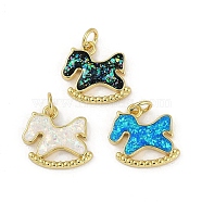 Rack Plating Brass Charms, with Synthetic Opal, Long-Lasting Plated, Lead Free & Cadmium Free, Real 18K Gold Plated, Rocking Horse, Mixed Color, 14x14x2mm, Hole: 3mm(KK-U032-21G)