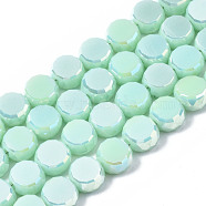 Electroplate Glass Beads Strands, AB Color Plated, Faceted, Flat Round, Light Green, 5.5x6x3.5mm, Hole: 1.2mm, about 98~100pcs/strand, 19.84~21.65 inch(50.4cm~55cm)(EGLA-Q125-002-A03)