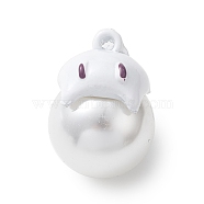 Halloween Spray Painted Alloy Pendants, with Plastic Pearls, Ghost Charm, White, 22x16x19mm, Hole: 2mm(PALLOY-R139-02A-01)