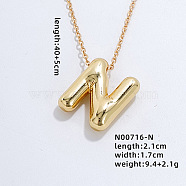 Stainless Steel Party Balloon Letter Pendant Cable Chain Necklaces for Women, Golden, Letter N, 15.75 inch(40cm)(YF1942-14)