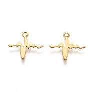 201 Stainless Steel Charms, HeartBeat201 Stainless Steel Charms, Laser Cut, HeartBeat, Real 18k Gold Plated, 12.5x14.5x0.5mm, Hole: 1.4mm(STAS-C017-02G)