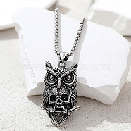 Stainless Steel Pendant Necklaces, Owl with Skull, Antique Silver, 23.62 inch(60cm)(TO5698)