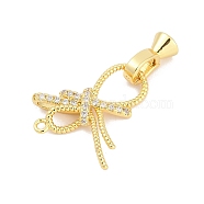 Brass Micro Pave Clear Cubic Zirconia Fold Over Clasps, Bowknot, Real 18K Gold Plated, 34.5mm(KK-M311-10G)