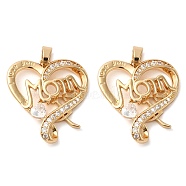 Brass Micro Pave Cubic Zirconia Pendants, Long-Lasting Plated, Heart with Word Mom, Golden, 24x21.5x5.6mm, Hole: 4.2x2.6mm(KK-D061-07G)