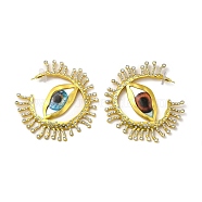 Plastic Evil Eye Stud Earrings with Rhinestone, Alloy Half Hoop Earrings with Brass Pins, Golden, 75x6mm(EJEW-C064-01A-G)