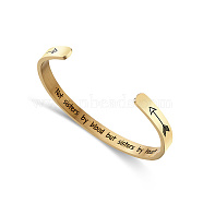 Stainless Steel Cuff Bangle for Women, Arrow with Word Pattern, Real 18K Gold Plated, Inner Diameter: 2-1/2 inch(6.4cm)(CR8784-4)