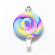 Handmade Polymer Clay Pendants, Lollipop, Hot Pink, 28~33x19~21x6~7mm, Hole: 2mm(X-CLAY-Q240-010A)