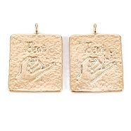 Brass Pendants, Nickel Free, Rectangle with Word Beat & Hand, Real 18K Gold Plated, 26x19x1mm, Hole: 2.5mm(KK-S356-530-NF)