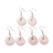 Natural Rose Quartz Donut Dangle Earrings, Platinum Plated Brass Jewelry for Women, Cadmium Free & Lead Free, 41mm, Pin: 0.6mm(EJEW-G300-01P-01)