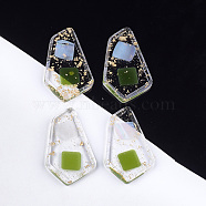Transparent Resin Cabochons, with Shell and Gold Foil, Polygon, Yellow Green, 43.5x26x5mm(CRES-S362-012B)