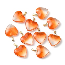 Two Tone Transparent Glass Pendants, with Golden Plated Iron Findings, Heart Charms, Chocolate, 22x20.5x7mm, Hole: 6x2mm(GLAA-YW0003-02C)