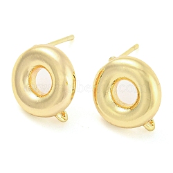 Brass Stud Earring Finding, with Vertical Loop, Donut, Real 18K Gold Plated, 13x11mm, Hole: 1.2mm, Pin: 0.7mm(KK-L208-52G)