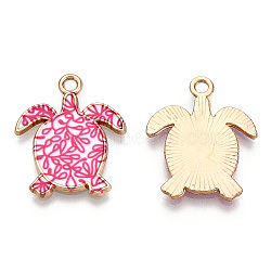 Printed Alloy Pendants, Light Gold, Tortoise Charm, Cerise, 21.5x18x1.5mm, Hole: 1.8mm(ENAM-N056-179-06)