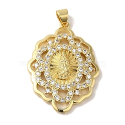 Rack Plating Brass Micro Pave Clear Cubic Zirconia Pendants, Cadmium Free & Lead Free, Long-Lasting Plated, Real 18K Gold Plated, Flower, 33x23x3mm, Hole: 5x3.5mm(KK-P267-14C-G)