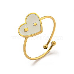 Adjustable 304 Stainless Steel Rings, with Enamel for Woman, Heart, Inner Diameter: 18mm(RJEW-B058-02G-08)