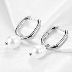 Fashionable Simple U-shaped Earrings for Women, with Shell Imitation Pearl, Platinum(YB2612)