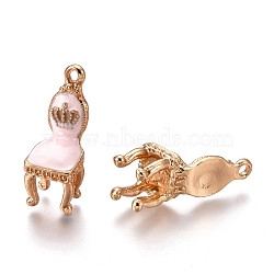 Alloy Enamel Pendants, Crown Princess Royal Chair, Golden, Pink, 25x10x9mm, Hole: 1.8mm(ENAM-I044-02D)