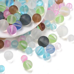 Synthetic Moonstone Beads, Dyed, Holographic Beads, Half AB Color Plated, Frosted, Round, Mixed Color, 6~10mm, Hole: 1mm(G-MSMC007-30)