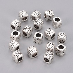 Tibetan Style Spacer Beads, Lead Free & Cadmium Free, Tubbish, Antique Silver, about 9mm wide, 9mm long, 9mm thick, hole: 5.5mm(X-LF0986Y)