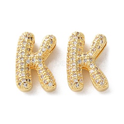 Rack Plating Brass Micro Pave Cubic Zirconia Slide Charms, Long-Lasting Plated, Lead Free & Cadmium Free, Real 18K Gold Plated, Letter, Letter K, 14.5x10x5mm, Hole: 10.5x1.6mm(KK-C084-34G-K)