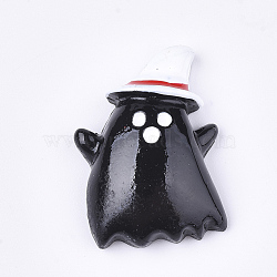 Resin Cabochons, Ghost with Hat, Halloween, Black, 27x19x6.5mm(CRES-T010-105A)