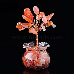 Natural Carnelian Chips Tree Decorations, Glass Vase Base Copper Wire Feng Shui Energy Stone Gift for Home Desktop Decoration, 55mm(PW-WG17210-04)