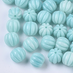 Synthetic Coral Corrugated Melon Beads, Dyed, Imitation Jade, Round, Pale Turquoise, 10~11x11.5mm, Hole: 1.5mm(CORA-R017-27-A01)