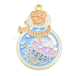 Golden Plated Alloy Enamel Pendants, Wishing Bottle Charm, Jellyfish, 33.5x22.5x1.5mm, Hole: 1.8mm(X-ENAM-L041-07G-01)