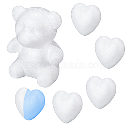 GORGECRAFT Modelling Polystyrene Foam, DIY Decoration Crafts, Bear and Heart, White, 7pcs/set(DIY-GF0003-20)