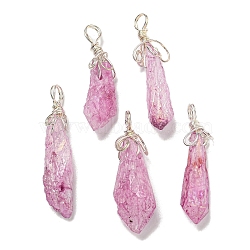 Electroplated Platinum Palted Copper Wire Wrapped Natural Quartz Crystal Pendants, Nuggets Charms, Orchid, 30~43.5x8~14.5x6~12mm, Hole: 3.5~4mm(G-L133-07G)