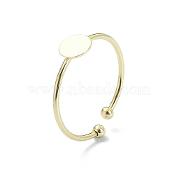 Brass Open Cuff Ring Findings, Plain Pad Ring Settings, Flat Round, Real 14K Gold Plated, Inner Diameter: 21mm, Tray: 6mm(KK-P232-01G)